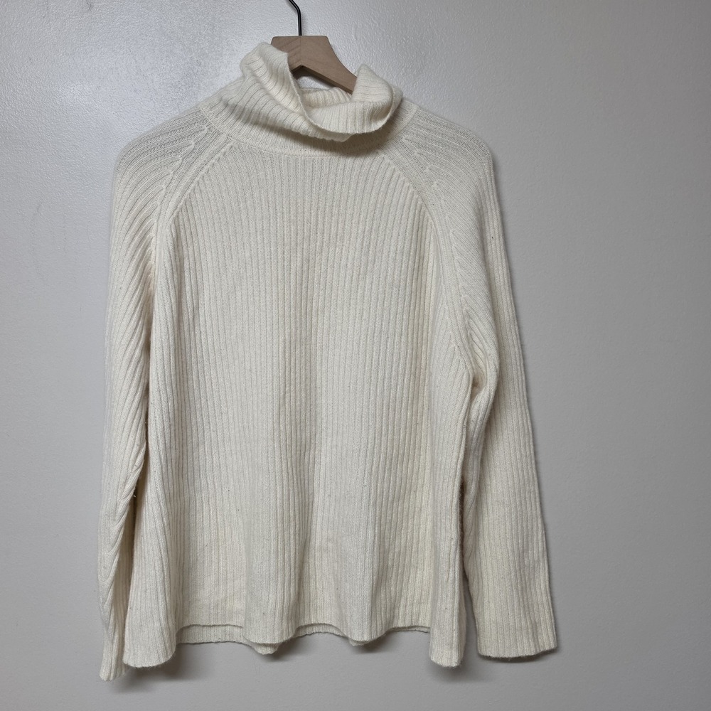 Christian Berg Stockholm 100% Cashmere Sweater Womens XL Ivory Ribbed Turtleneck